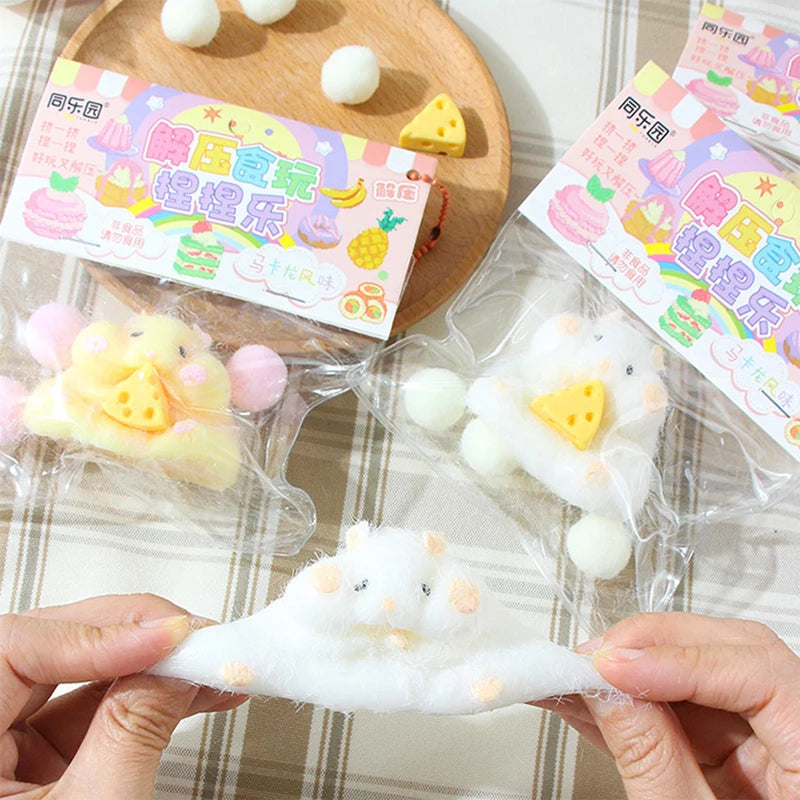 KITTENBABY All Ages Soft TPR Silicone-Rubber Cute Yellow-White Hamsters-Triangle Block Of Cheese In Paws Pinchable Stress-Reliever Squeeze Executive Toys/ Ages: 6 Years Old-Adults