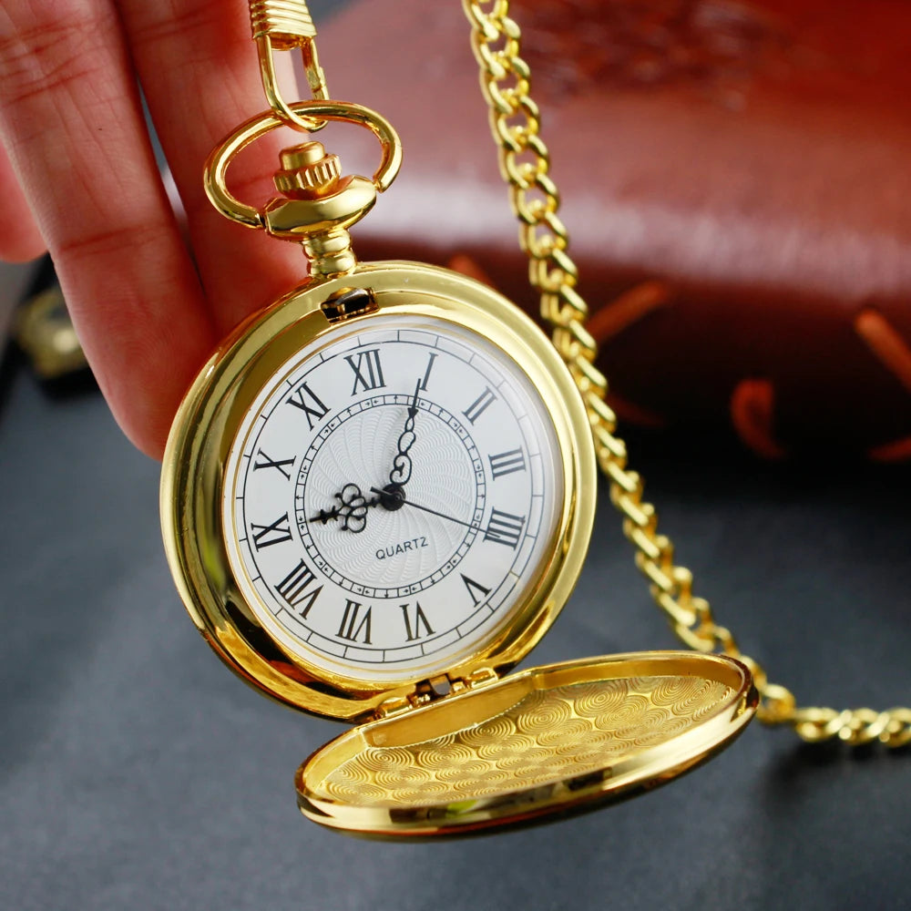 SHUHANG Adults Antique Quartz Gold Round Shaped Acrylic Face Analog-Digital Display Black Roman Numeral Metal Alloy Case Necklace Chain-Pocket Watches