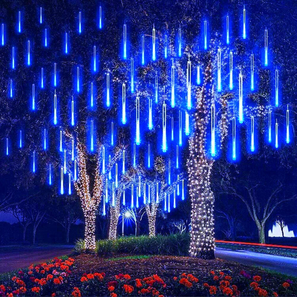 RUSNAK Outdoor-Indoor Waterproof-Dustproof Low Power Corrosion Resistant Warm-Cool White LED Falling White Meteor Shower Effect Design DC-Powered Fairy Shaped Light Ropes-String Lights/ Colors-Red/White/Blue/Multicolor