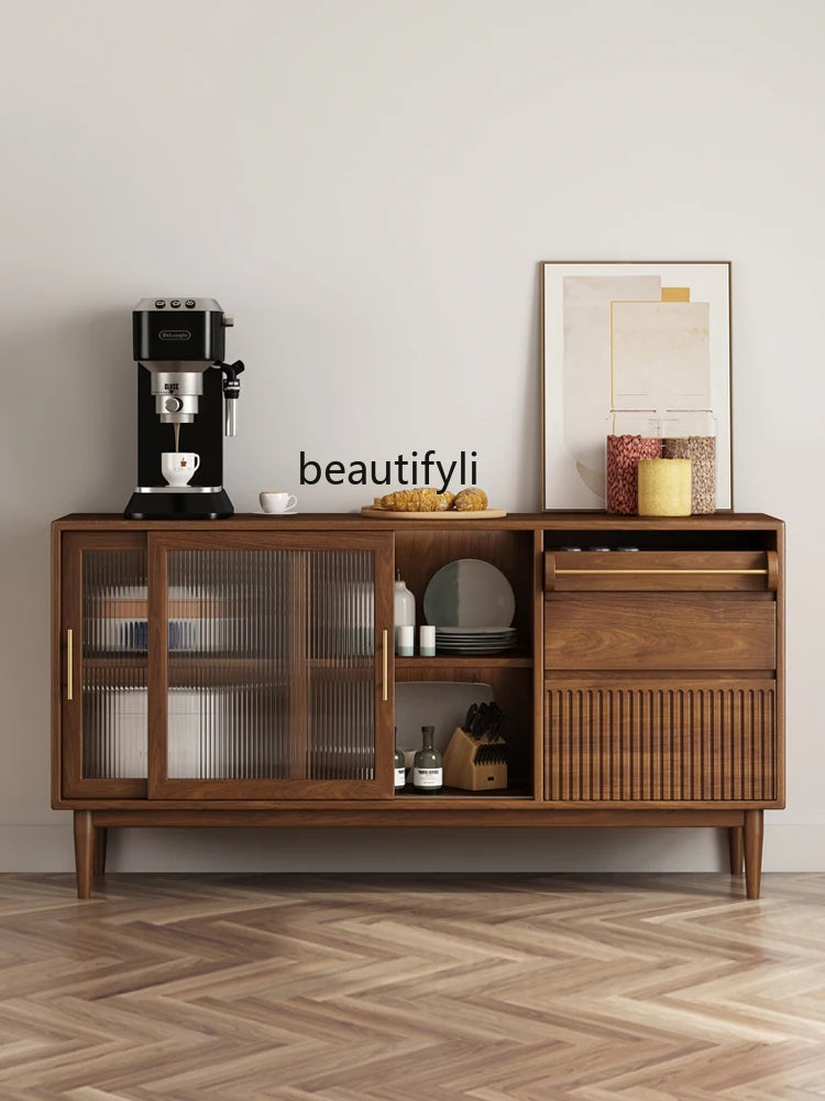 Nordic Solid Ash Wood Storage Dining Side Cabinet/3 Drawers/Colors-Black/Brown