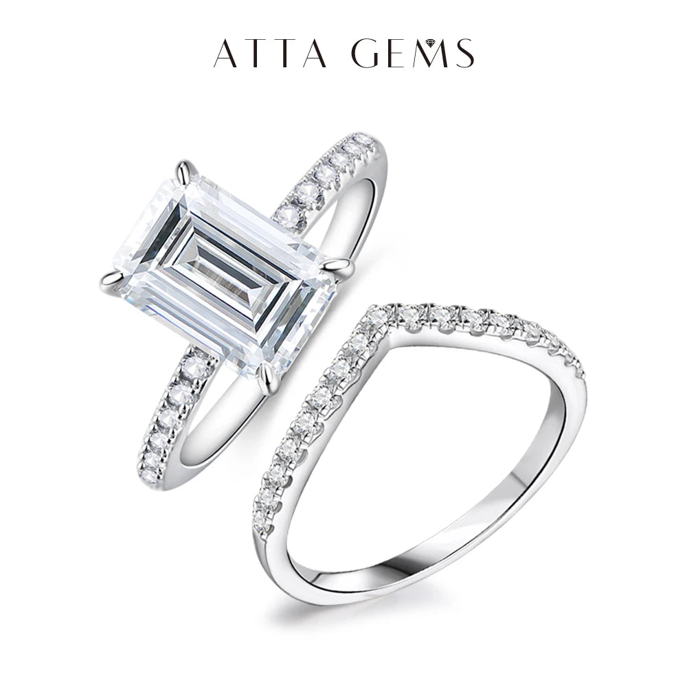 ATTAGEMS Fine Sterling Silver-18K Gold-Plated White Silver Rhodium Metal Shiny Clear White Imitation Diamond Earrings-Hand V Shaped Round Prong Wedding Band Rings/Colors-Silver/Gold/White/Clear/Multicolor