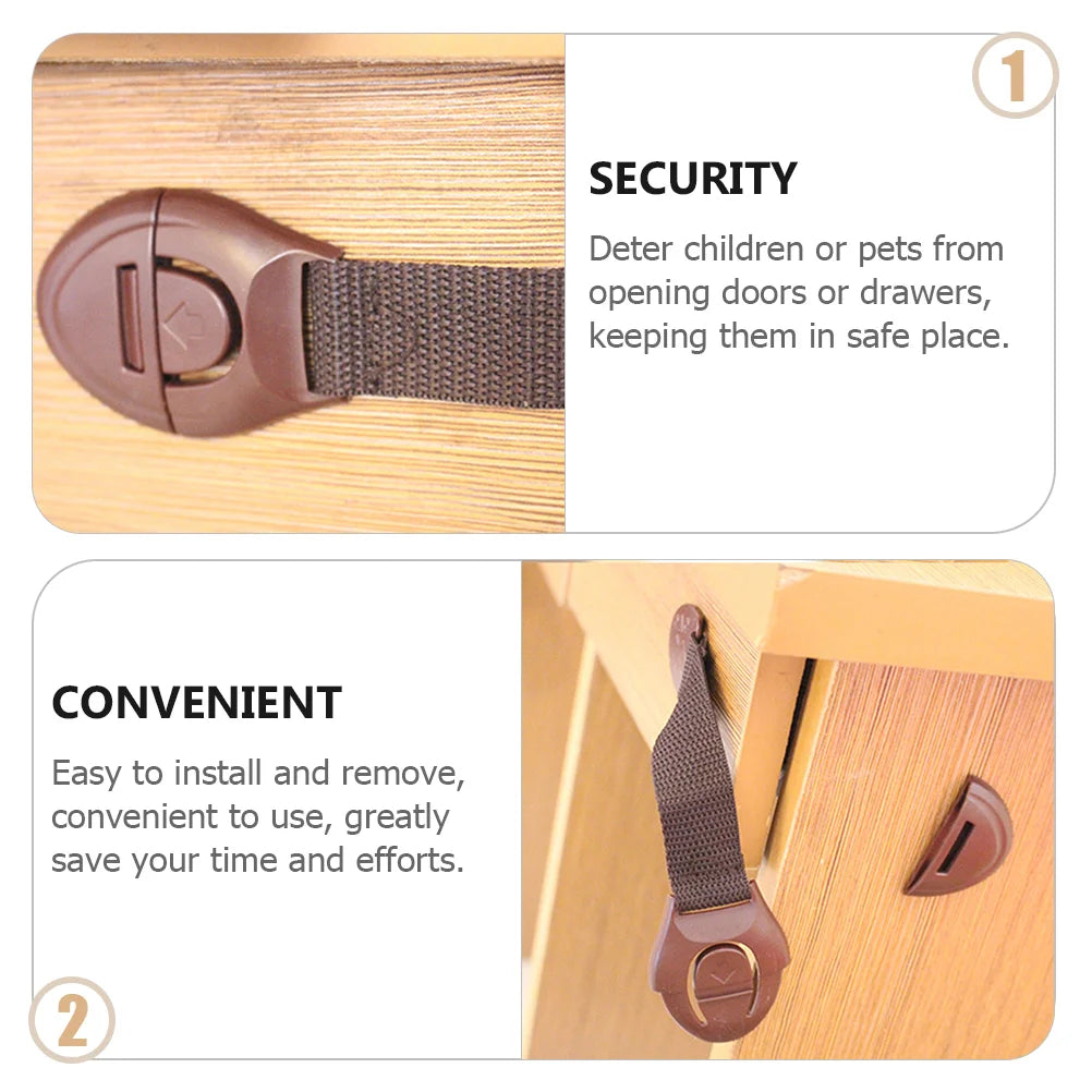 Self-Adhesive Durable ABS Flexible Removable Plastic Fabric Baby-Child Safety Cabinet Latch Locks/Colors-Black/Brown
