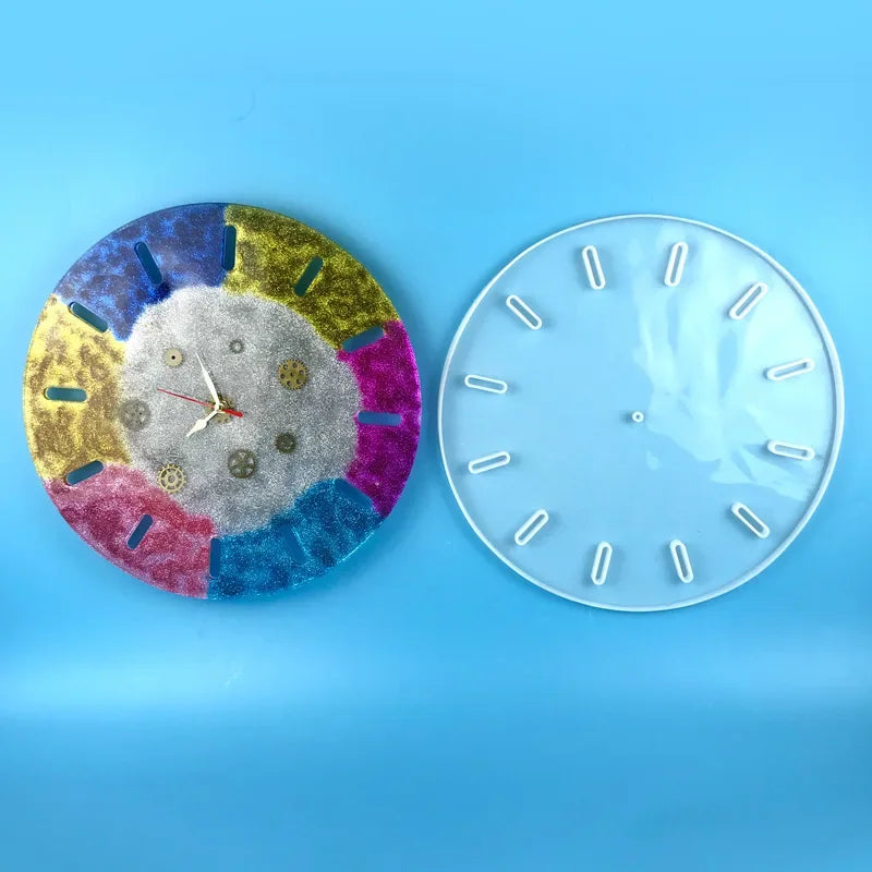 DIY Big Size Round Glitter Mirror Silicone Wall Clock Resin Gray Molds
