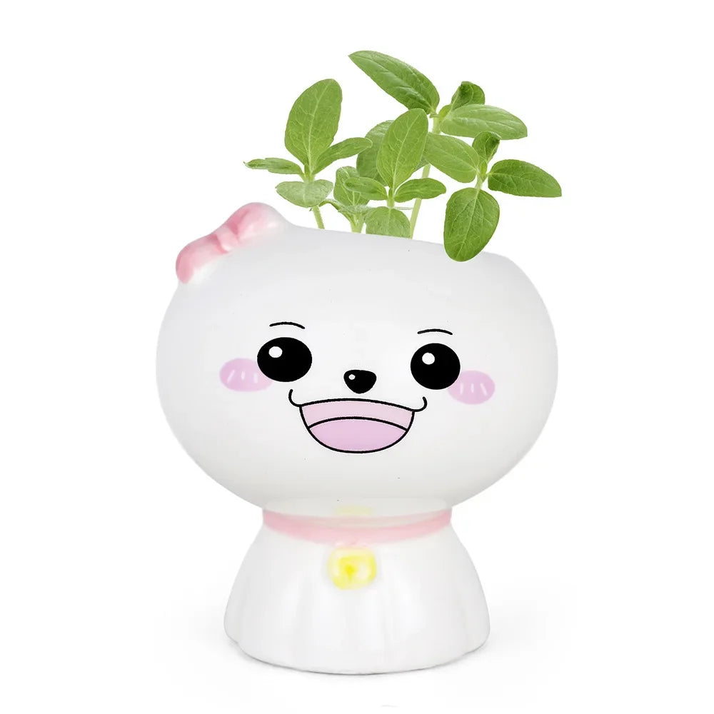 No-EN-Name-Null Indoor Mini Unglazed Ceramic White Cute Cartoon Doll Face Design Desktop Succulent Flower Pots Planters /Colors-White/Black/Yellow/Pink/Green