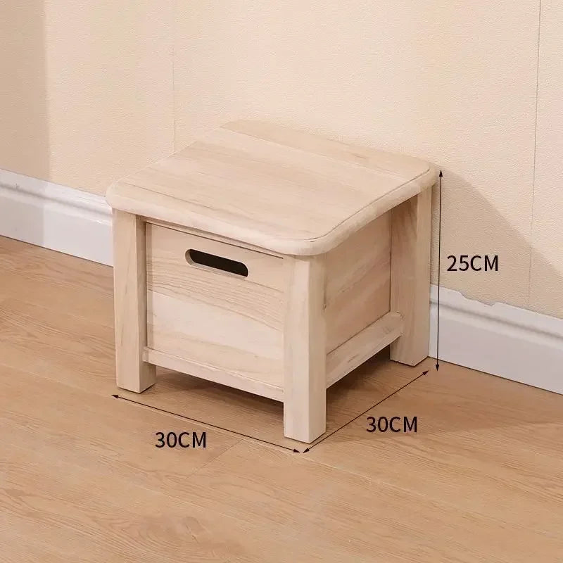 No-EN-Name-Null Modern Beige-Brown Solid Wood Square Shaped Smooth Hard Flat Top Rounded Corners One-Drawer Storage Chest Stools