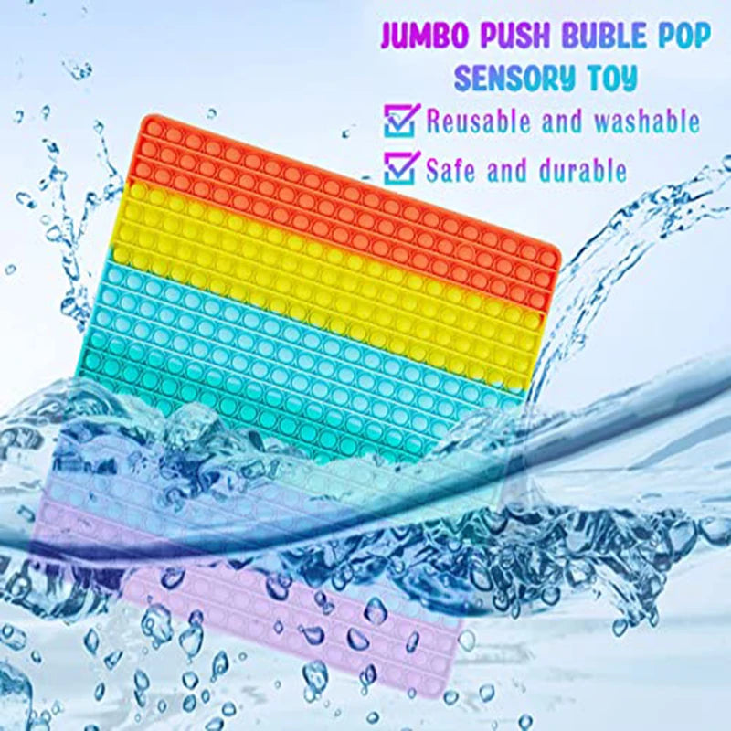 Waterproof Washable Jumbo Size Silicone Non-Toxic Rainbow Color Fidget Push Bubble Anti-Stress Squishy Toys/Ages: 6-18 + Years Older