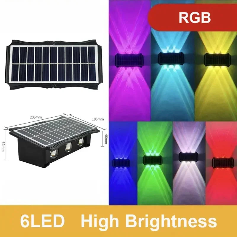IEEYEEY Outdoor Solar-Powered Dimmable Black Rectangle Plastic Body Warm-Cool-Daylight White LED Waterproof Up-Down Design Wall-Mounted Lights/ Bulbs Included/Colors-Black/Yellow/Multicolor