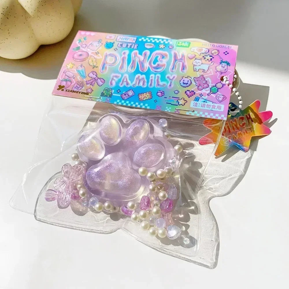 No-EN-Name-Null Kids Clear Transparent-Pink-Black Kawaii Cat Paws Pinch Squeeze Squishy Toys / For Ages: 6-18 Years Old/Colors- Black/Pink