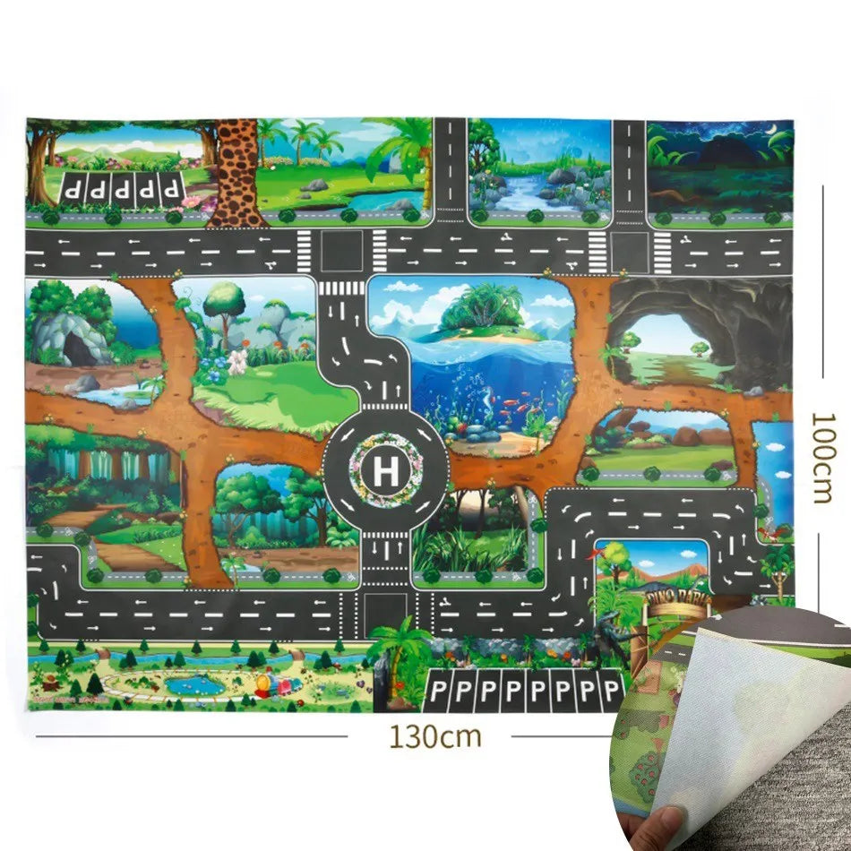 No-EN-Name-Null Kids Waterproof Foldable Rectangle Educational Developmental Multicolor Farm Animals-Dinosaurs-Life Dino Park Road Maps Crawling Plastic Play Mats/Ages: 3 Years Old + Older/Colors-Multicolor/Animals/Size: 100 x 130cm