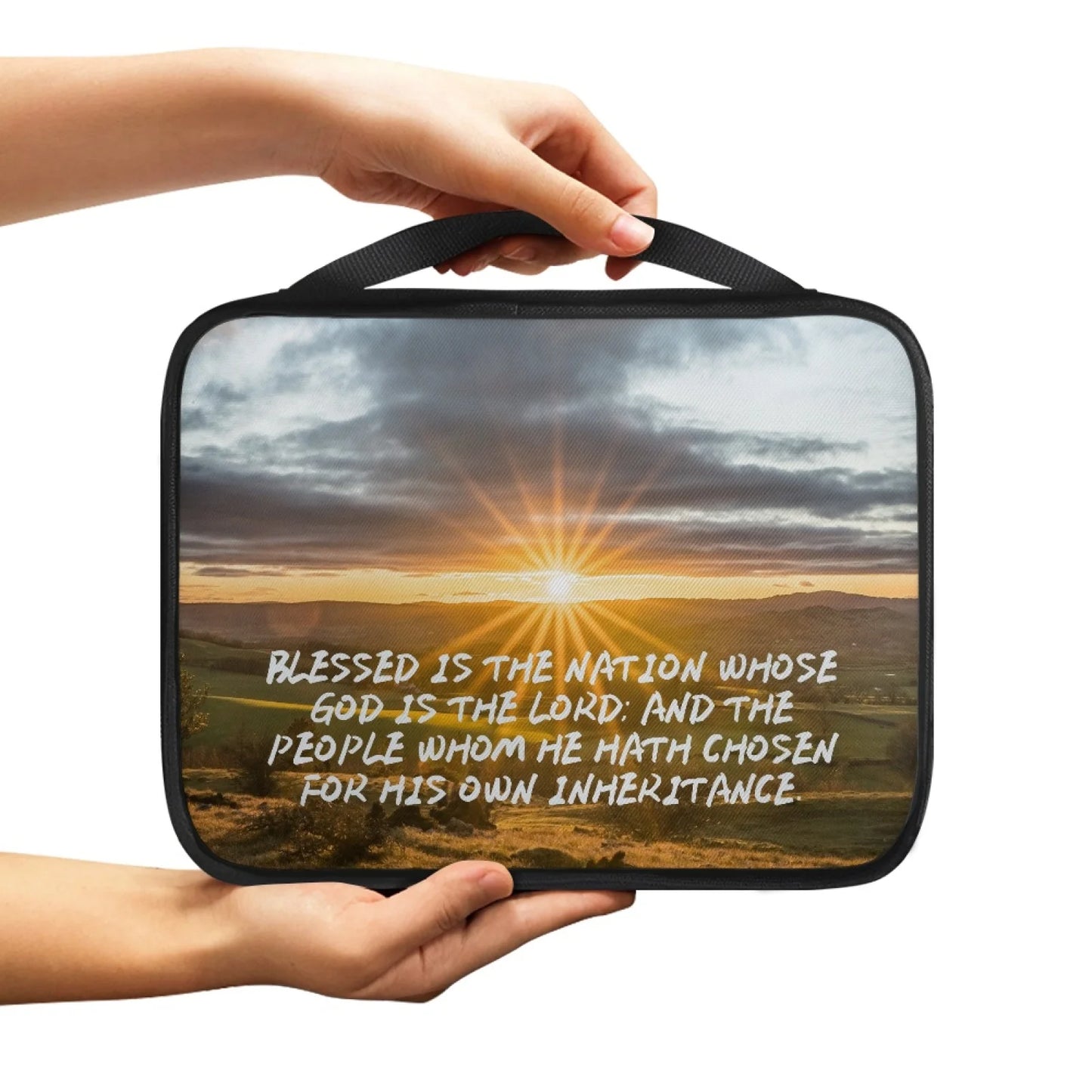 No-EN-Name-Null Religious Items Black Handle-Trim Polyester Fabric Rectangle Decorative Printed Cross-Psalms Bible Verses Theme Zippered Bible Covers/Many Bible Verses Styles/Handle