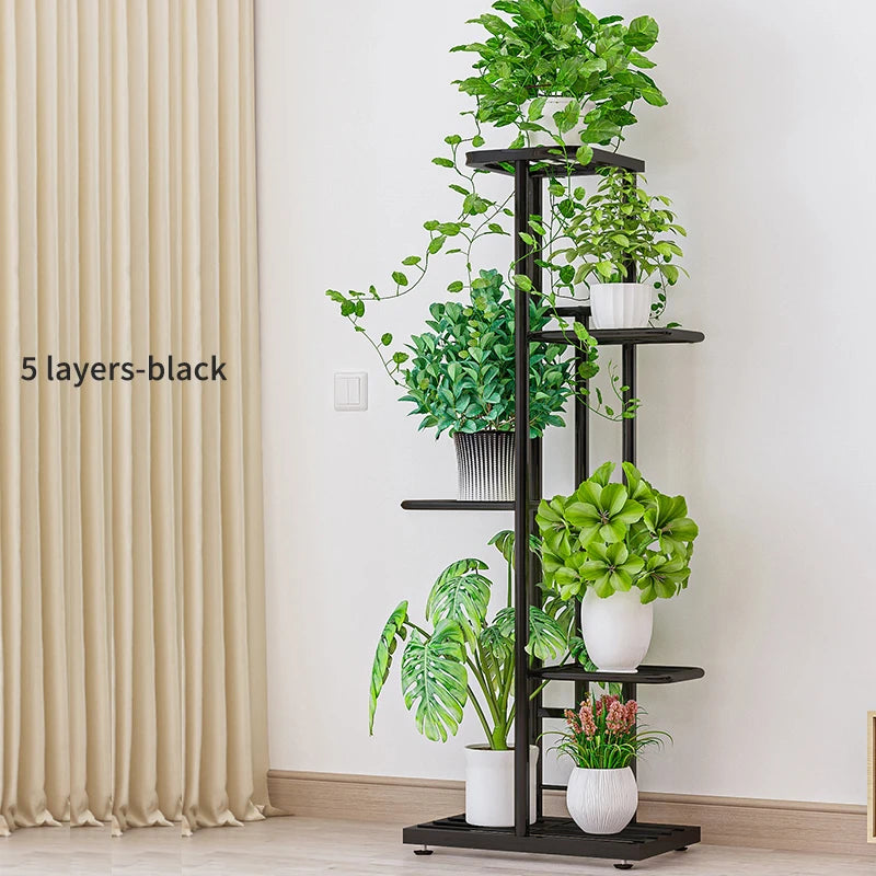 MTSHINING Wood 8 Tier Multi-Layered Shelves Iron Metal Plant Stands/Colors-Black/White,/Brown