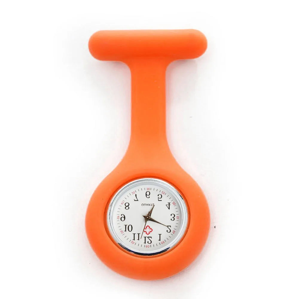 No-EN-Name-Null Adults Waterproof Quartz Small Acrylic Face Round Analog Display Yellow Silicone-Rubber Cover Metal Case Locked Pin Pocket Watches/Colors-Red/White/Yellow/Light Blue/Orange/Pink/Purple/Black/Blue/Light Green/Batteries Included