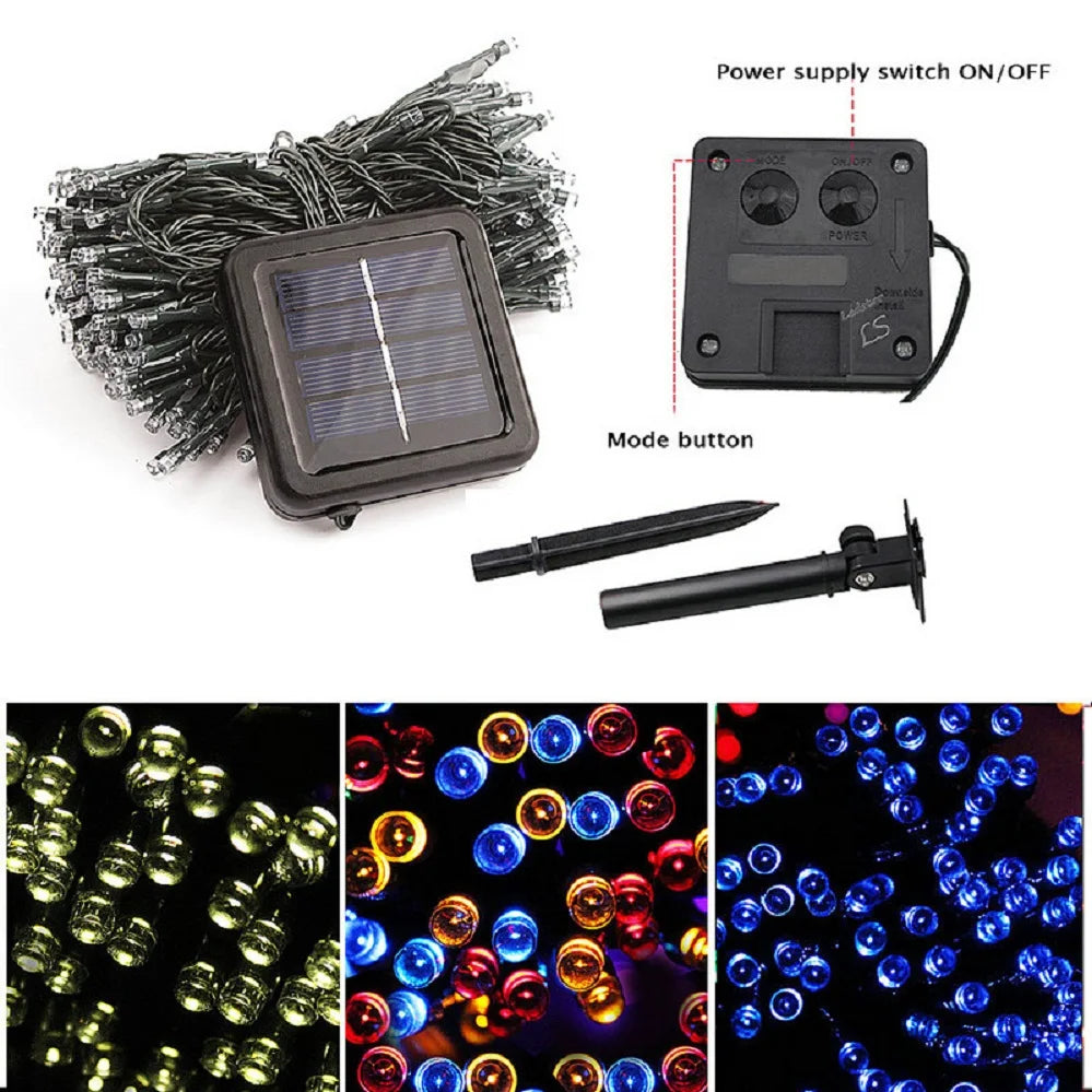 NULL Outdoor-Indoor Waterproof Black Plastic Square Shaped Body Solar-Powered Panel Lithium Battery Eight Modes Fairy Garland Multicolor Light Ropes-String Lights/Colors-Black/White/Blue/Red/Purple/Multicolor/LED Bulbs Included