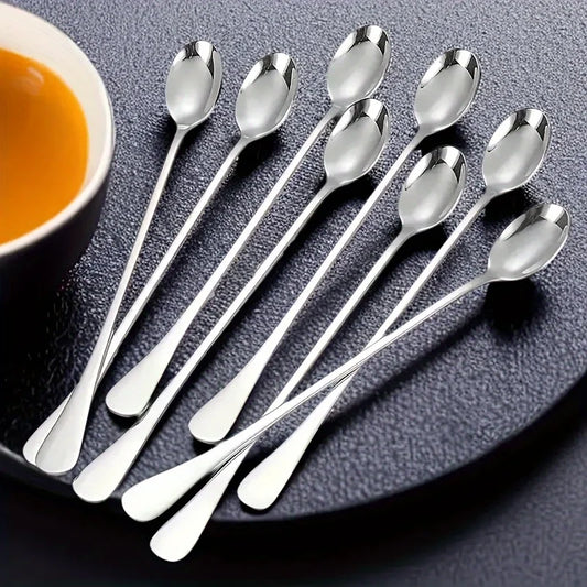 Kitchen 6 PCS Set Silver Stainless Steel Long-Handled Teaspoon