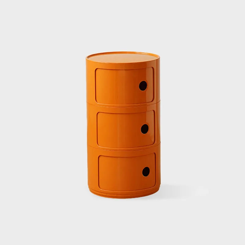 DECOPAI Modern Multicolor Waterproof Tall Plastic Round Shaped Small Narrow Three Sliding Drawers Nightstands /Multicolor