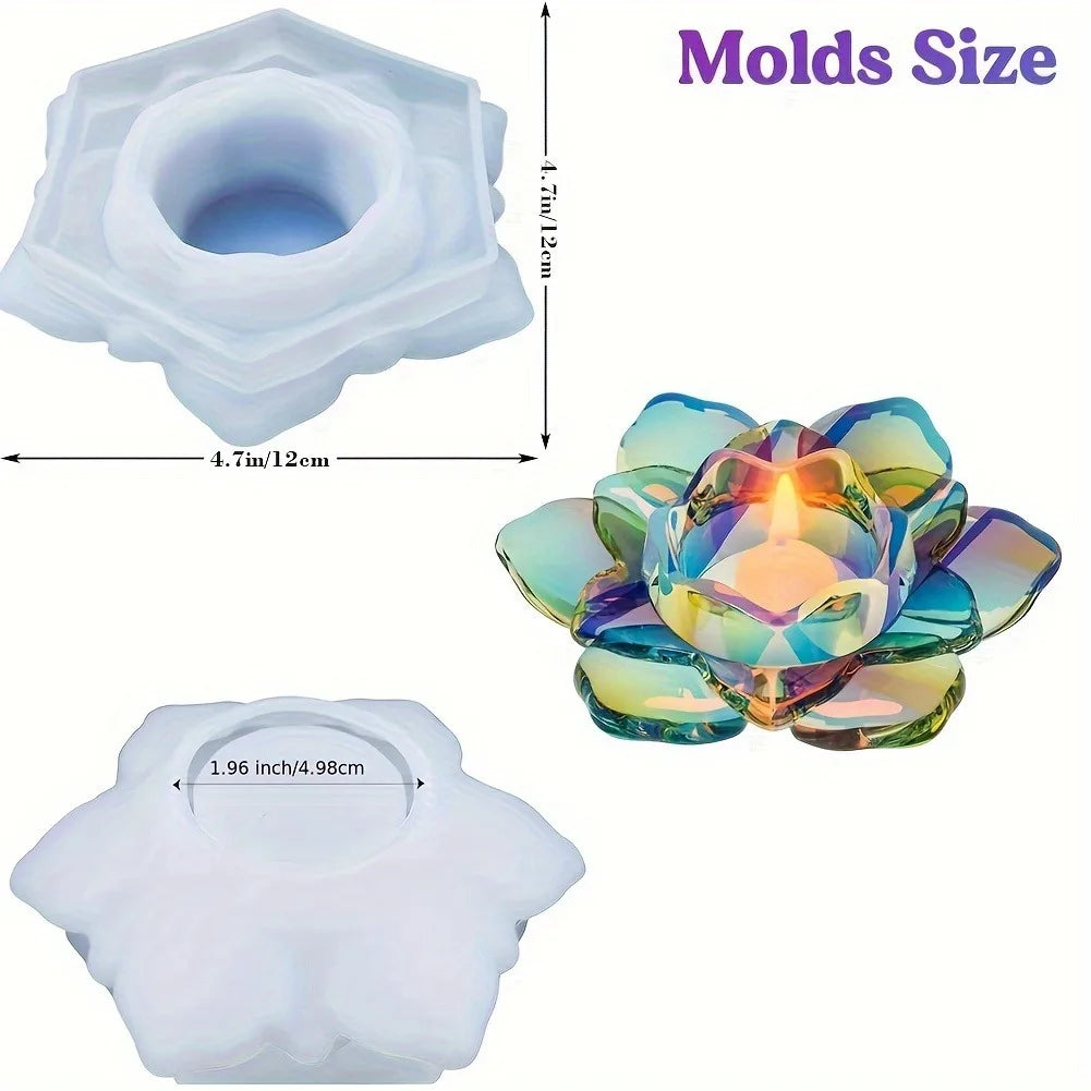 No-EN-Name-Null Floral Lotus Flower Design Candle Holder Silicone Resin White Milky Craft Molds