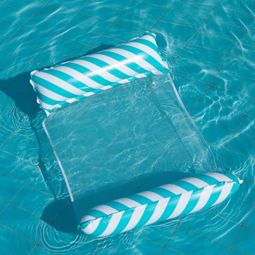SHUNMAII Inflatable Floating Striped Blue-Green-White Foldable Clear Nylon Net Pool Chair Loungers Rafts