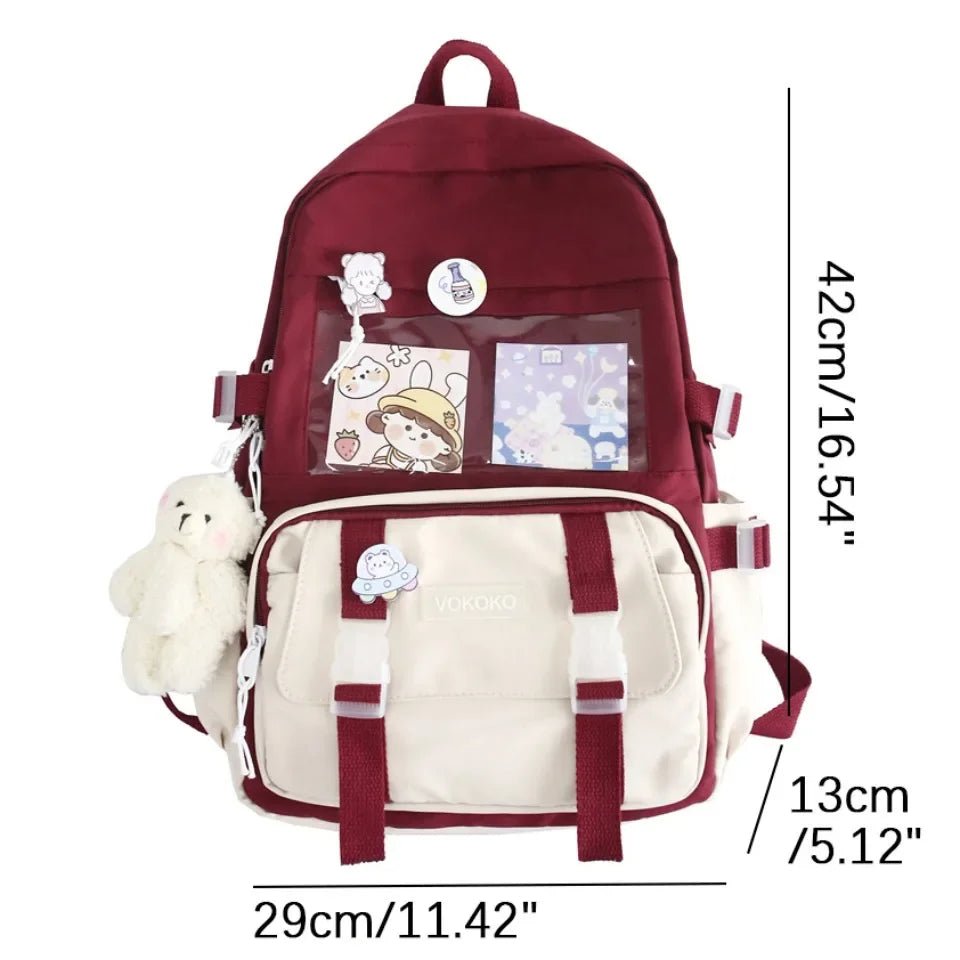 VONMONAN Women Waterproof Pink Nylon Fabric Clear Transparent Window Kawaii Cute Animal Design Zippers External Pockets Polyester Lining Single Compartment Shoulder Straps-Handle School Backpacks/Colors-Pink/Red/Green