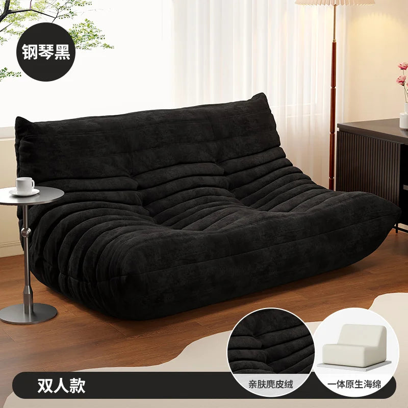 BIANXIANG Modern Medium Soft Firmness Double Seat L-Shaped White-Striped Design Velvet Synthetic Leather Cushions Bean Bag Sectional Sofas