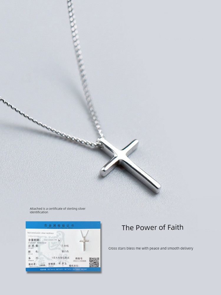 Adult Men Fine Imitation Sterling Silver Metal Polished The Light Of Faith Cross Pendant Chain Necklaces