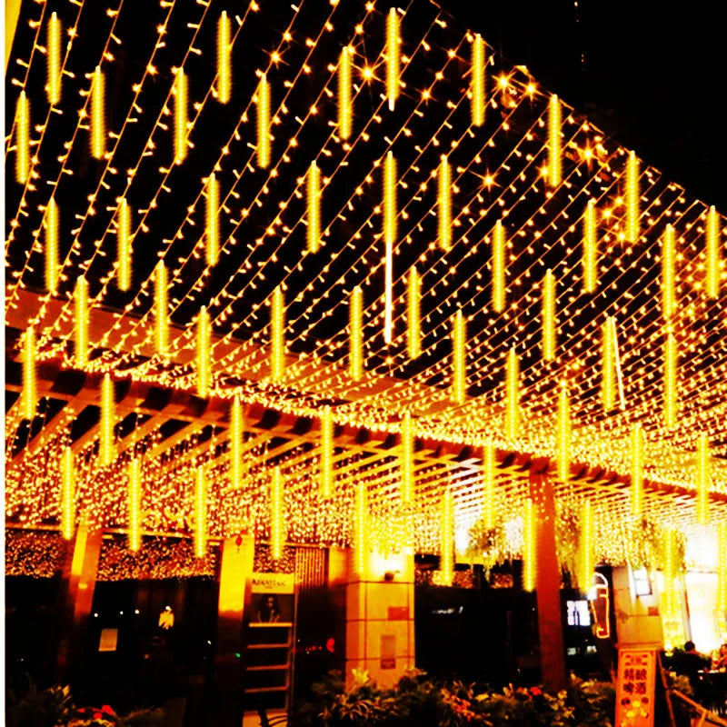 RUSNAK Outdoor-Indoor Waterproof-Dustproof Low Power Corrosion Resistant Warm-Cool White LED Falling White Meteor Shower Effect Design DC-Powered Fairy Shaped Light Ropes-String Lights/ Colors-Red/White/Blue/Multicolor