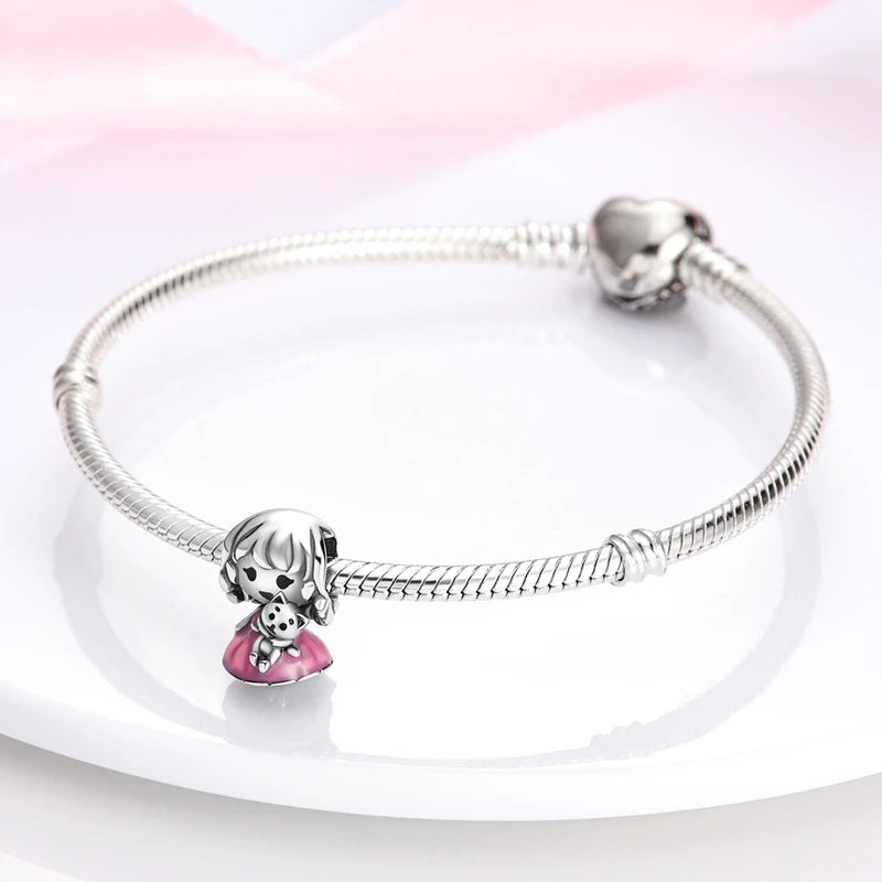 Fine Irregular Silver Plated Round Charms-Pendants Rope Link Bracelets/Colors-Silver/Pink/Multicolor/Floral/Animal