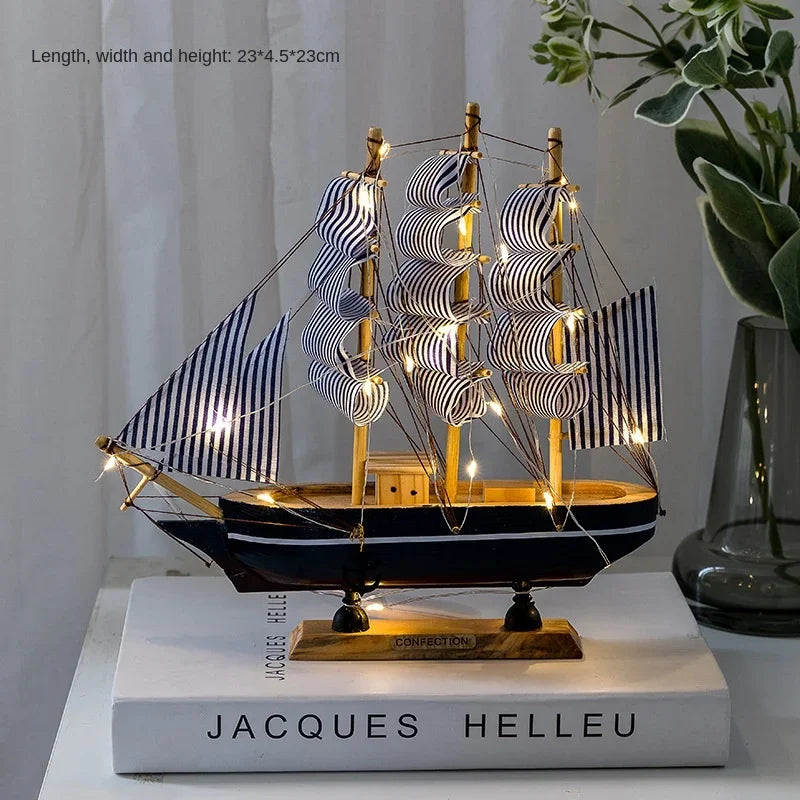 Wood/Fabric Nautical Sailboat Models/Colors-White/Black/Blue