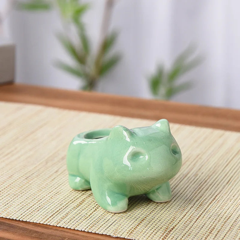 TAKARA TOMY Home Garden Mini-Small Ceramic Cute Cartoon White-Green Bulbasaur POKEMON Shaped Succulent Plants Flower Pots-Planters