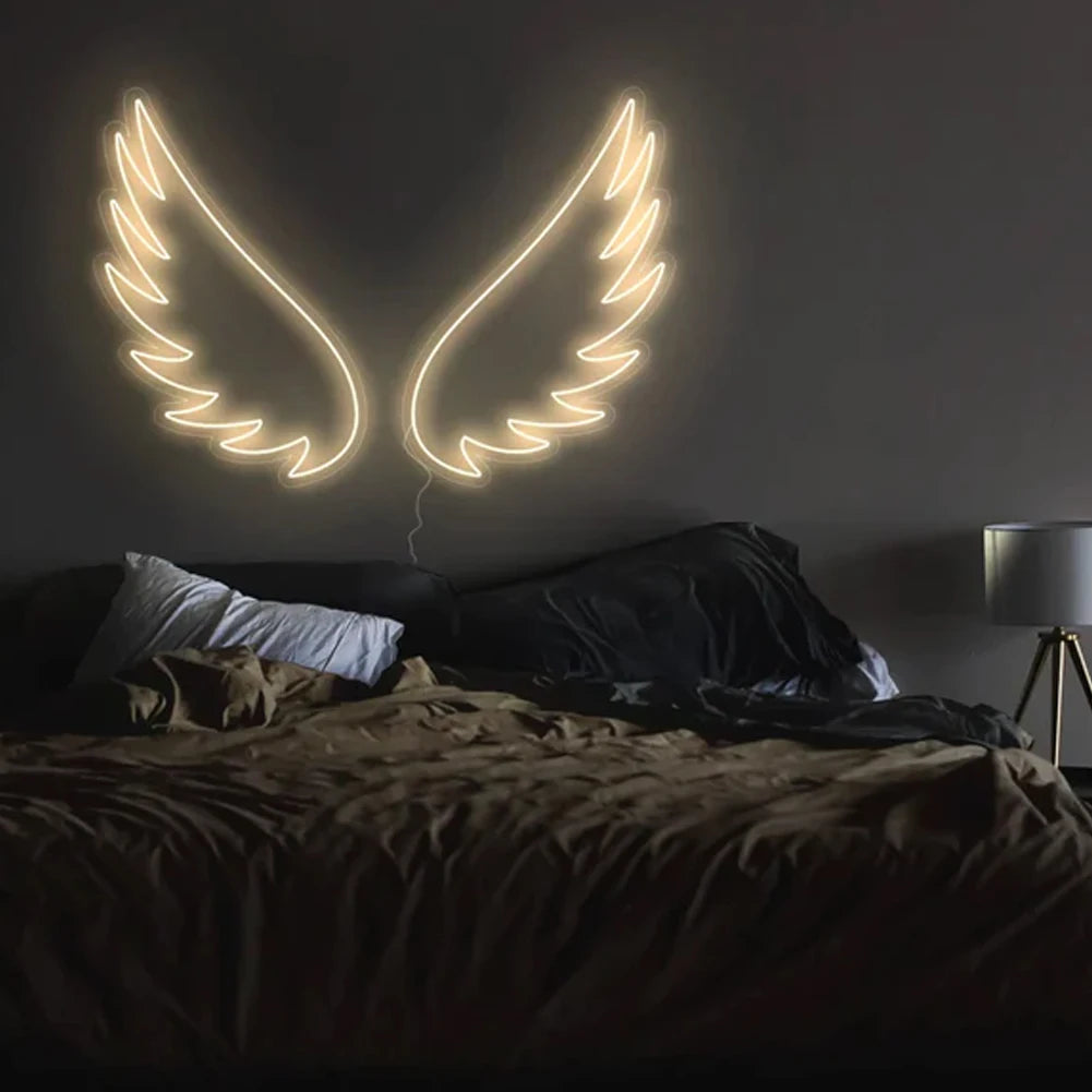 No-EN-Name-Null Indoor Kids LED Lights Silicone Large Multicolor Neon Fantasy Cartoon Angel Wings Smart Dimming Acrylic Plastic Novelty Signs/AC-DC 12V Powered/Colored-Blue/Red/Pink/Yellow/Multicolor/ 1 Remote Control/1 Power Adapter-Plug
