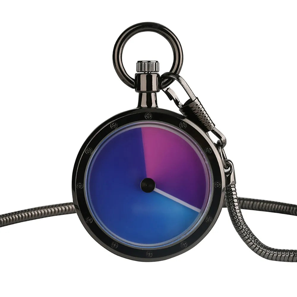 YISUYA Adults Quartz Analog Display Acrylic Face Black-Silver Stainless Steel Metal Round Shaped Case Turntable Blue Silver Casing Dial Metallic Snake Fob Chain-Pocket Watches/Multicolor Dials