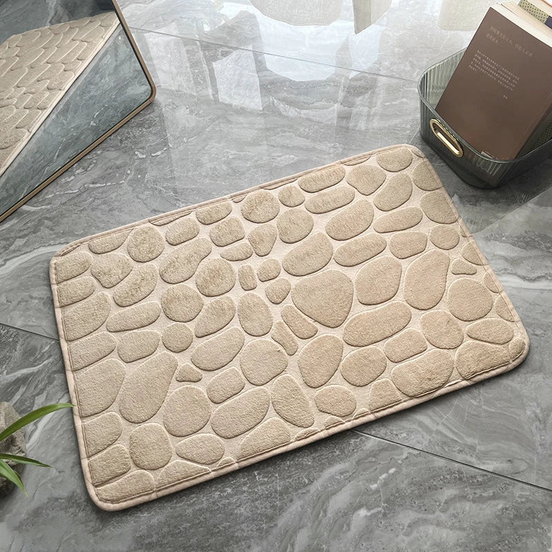 Modern Soft Multicolor Cobblestone Polyester Fabric Rectangle Bath Mats-Rugs