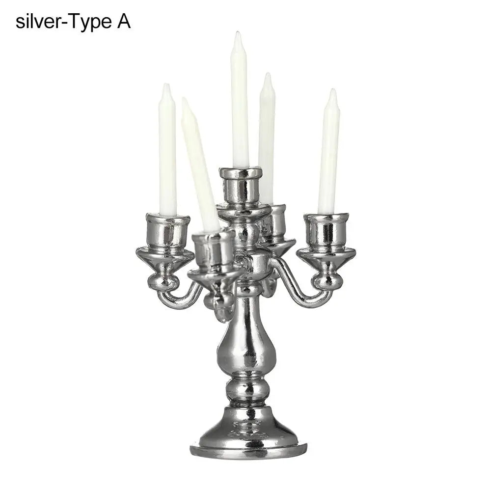No-EN-Name-Null Teens-Adults Miniature Candelabra Gold-Silver Metal Alloy Candle Holders Dollhouse Accessories /18 + Years Old