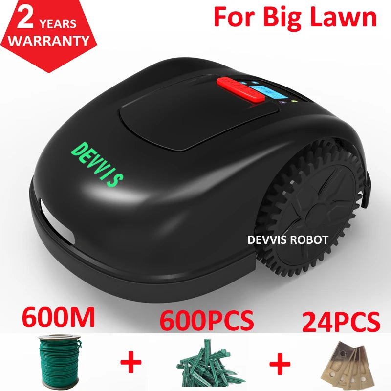 DEVVIS 5th Generation Outdoor Waterproof Black-Green Body Rechargeable 5.6AH Lithium Battery-Powered Six Subarea App Control Grass Robotic Lawn Mowers/Includes Wires-Pegs-Blades