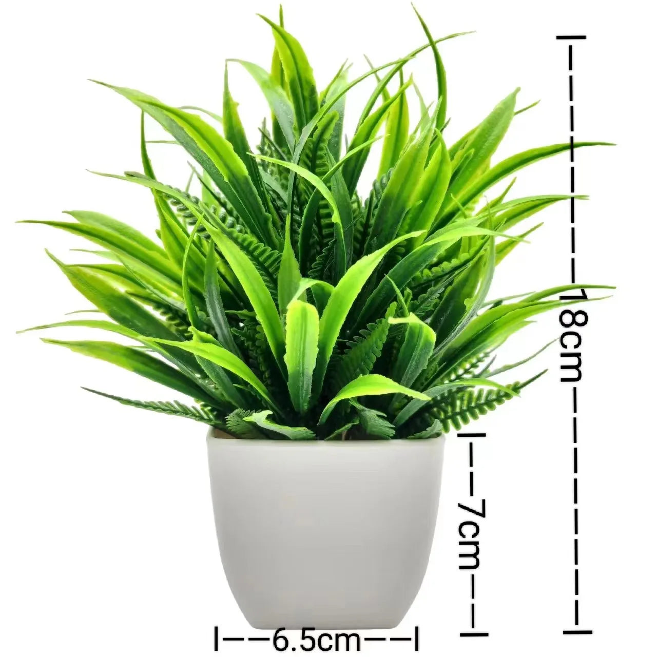 Indoor Mini Green Artificial Floral Bonsai Ardisia Spring Grass Pine Needle Non-Flowering Plant-Plastic Rectangle Pot