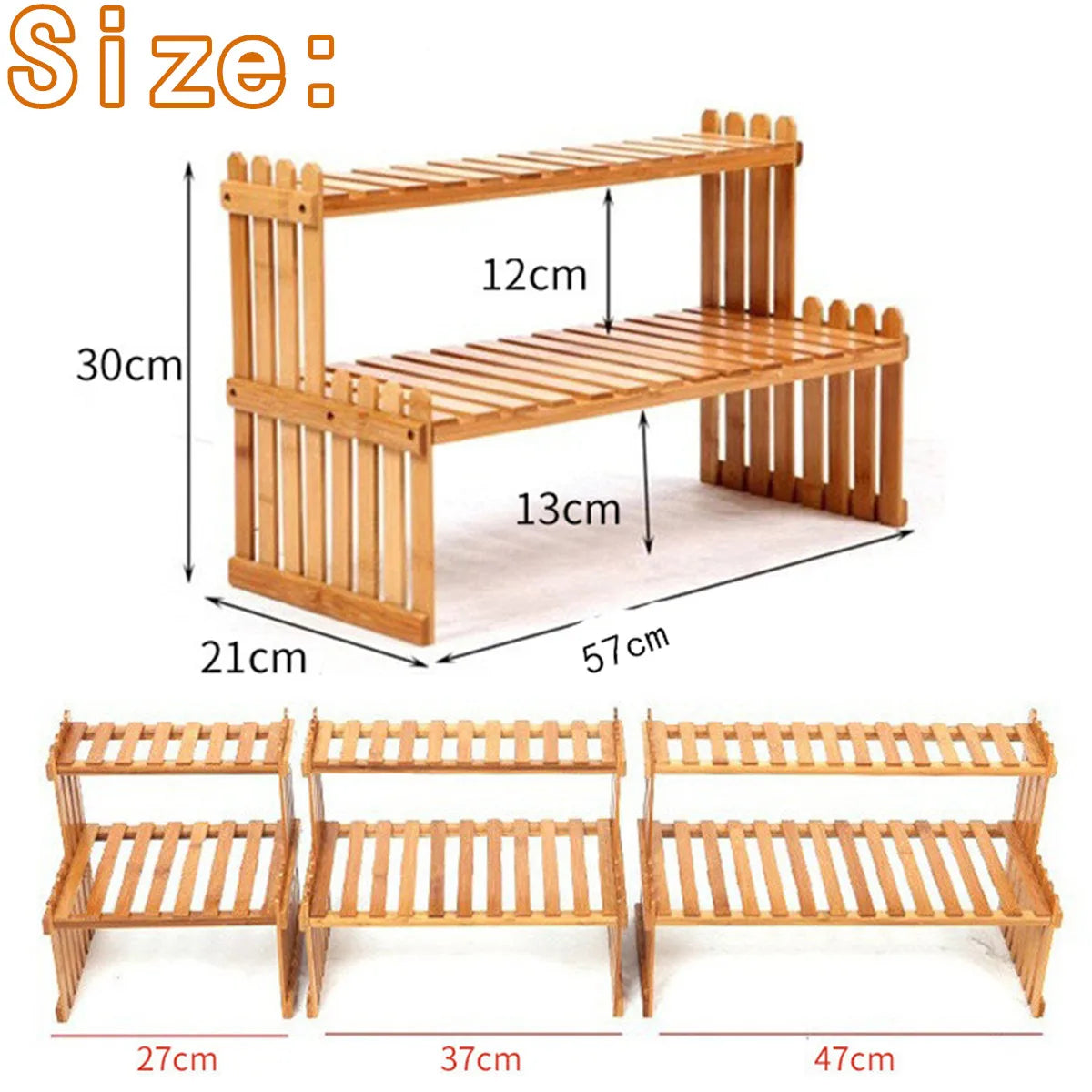 1/2-Tier Multifunction Brown Bamboo Table Top Stand w / 2 Slatted Shelves