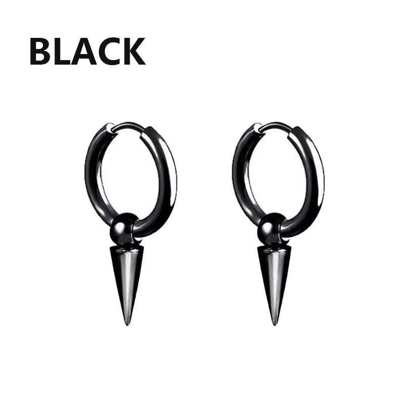 Unisex Metal Stainless Steel Imitation Black Studded Punk Earrings