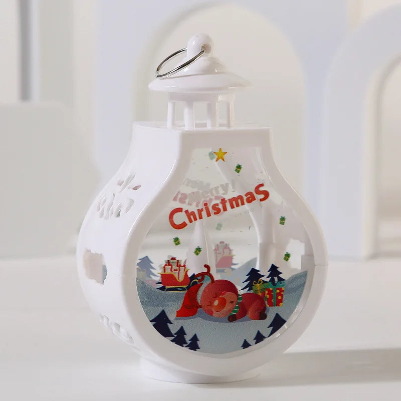No-EN-Name-Null Festive Holiday Portable Warm White LED Electronic Components White Cap-Bottle Shaped Design Cute Cartoon Christmas Scenes-Santa Claus-Snowman-Reindeer Theme Hanging-Tabletop Wind-Proof Night Lights/ 3 AG10 Button Batteries