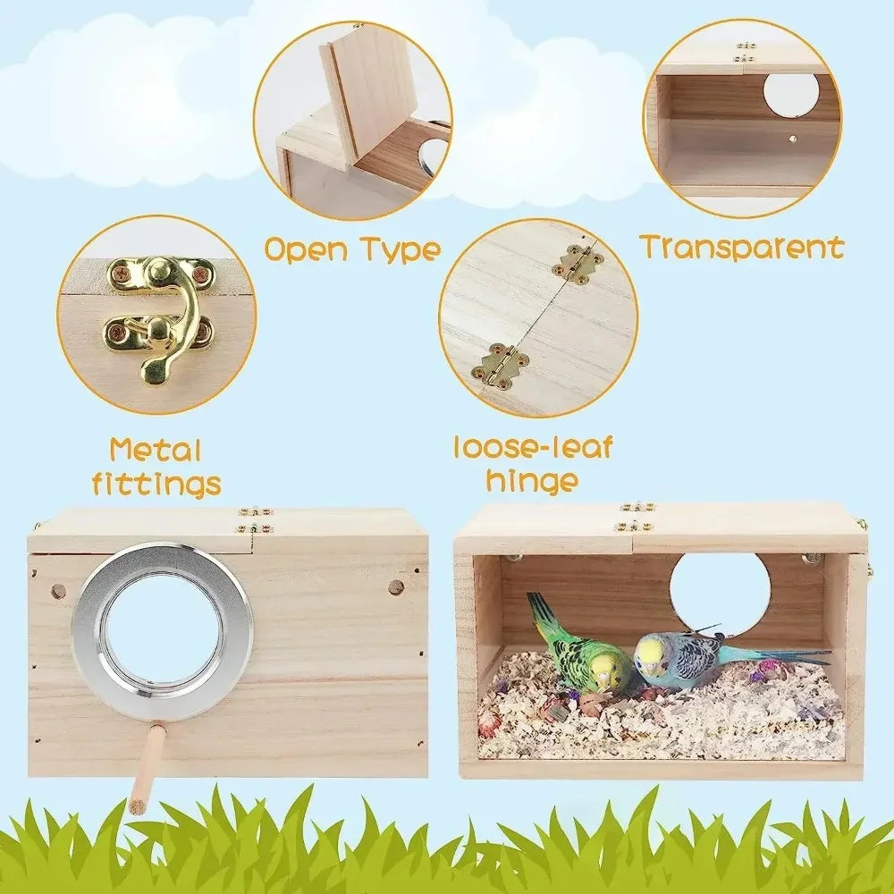 No-EN-Name-Null Natural Paulownia-Pine Wood Frame Clear Transparent Acrylic Panels Sides Rectangle Bird Breeding Box Bird Cage Accessories