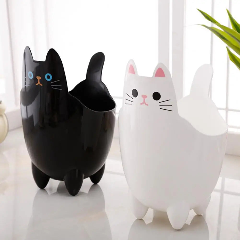 No-EN-Name-Null Large Thick Black Plastic Cute Cartoon Cat Face Custom Shape Desktop Trash Cans/No Cover/Colors- Animal/White/Black/Pink/Multicolor