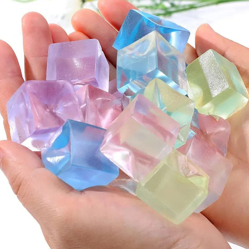 Preschool Rainbow Adults TPR Squishy Plastic Synthetic Rubber Multicolor Ice Cube Squeeze Activity Toys ( Don't Eat) /Ages: 13-18 Years Old + Older /Colors-Pink/Blue/Purple/Clear/Green/Multicolor/10-20-50 Assorted PCS