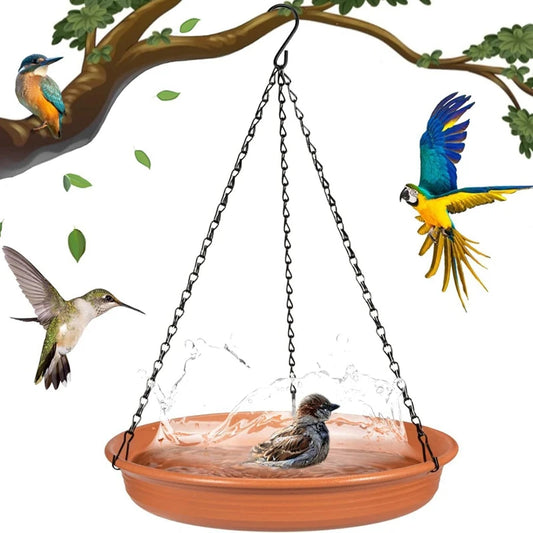 No-EN-Name-Null Outdoor Garden Hanging Black Metal Chains Round Gray Plastic Water Bowl Bird Feeders/Colors-Orange/Black/Gray/Beige/Brown