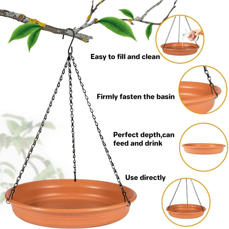 No-EN-Name-Null Outdoor Garden Hanging Black Metal Chains Round Gray Plastic Water Bowl Bird Feeders/Colors-Orange/Black/Gray/Beige/Brown