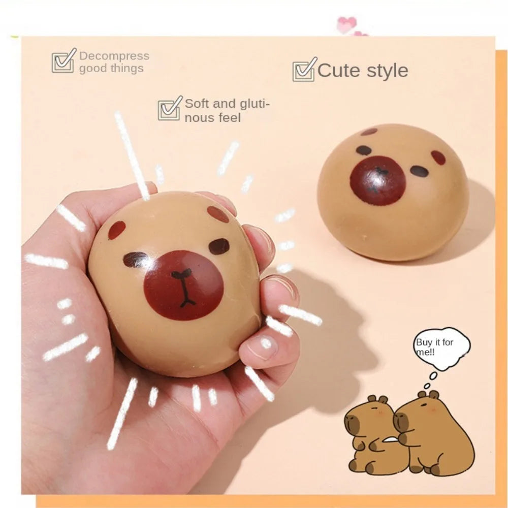 No-EN-Name-Null Kids-Adults Soft Plastic Beige Round Shaped Mini Cartoon Cute Capybara Animal Hand Squeezing Slow Rebound  Stress-Anxiety Relief Activity Toys/Ages-3-18 Years Old Adults