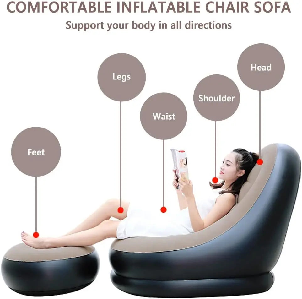 HLAMDER Indoor-Outdoor Air Inflatable Soft Lazy Synthetic Polyester Fabric Foot Stools-Swing Bean Bag Chairs /Colors-Multicolor/Gray/Black/Beige/White/ Orange/With-Without Inflate Tool