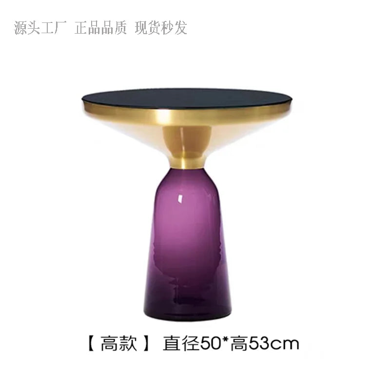 No-EN-Name-Null European Retro Multicolor Oval-Round Solid Glass Tea-Coffee Tables/ Size-50x53cm