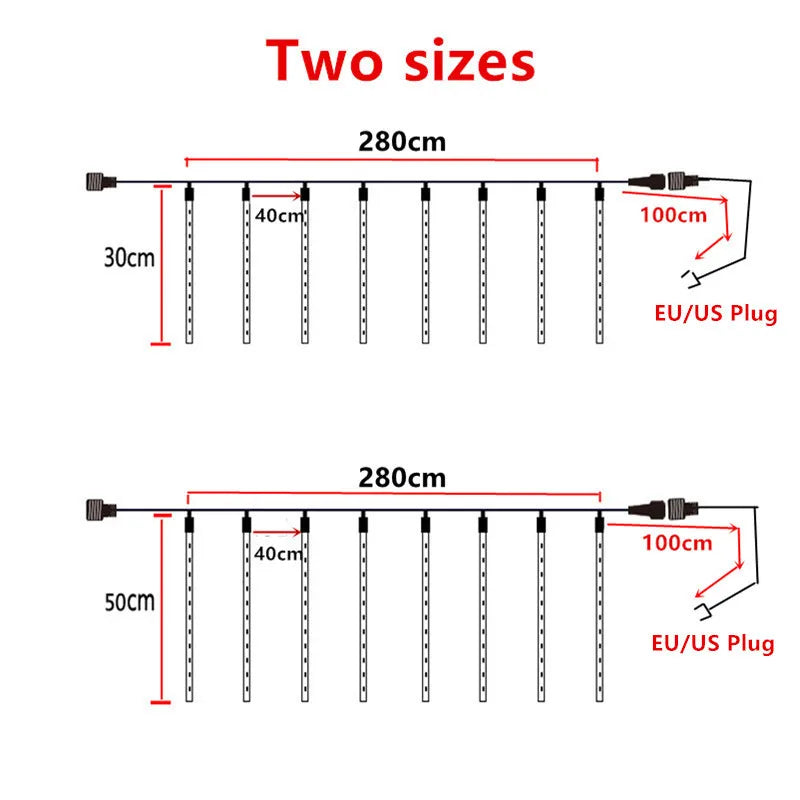 RUSNAK Outdoor-Indoor Waterproof-Dustproof Low Power Corrosion Resistant Warm-Cool White LED Falling White Meteor Shower Effect Design DC-Powered Fairy Shaped Light Ropes-String Lights/ Colors-Red/White/Blue/Multicolor