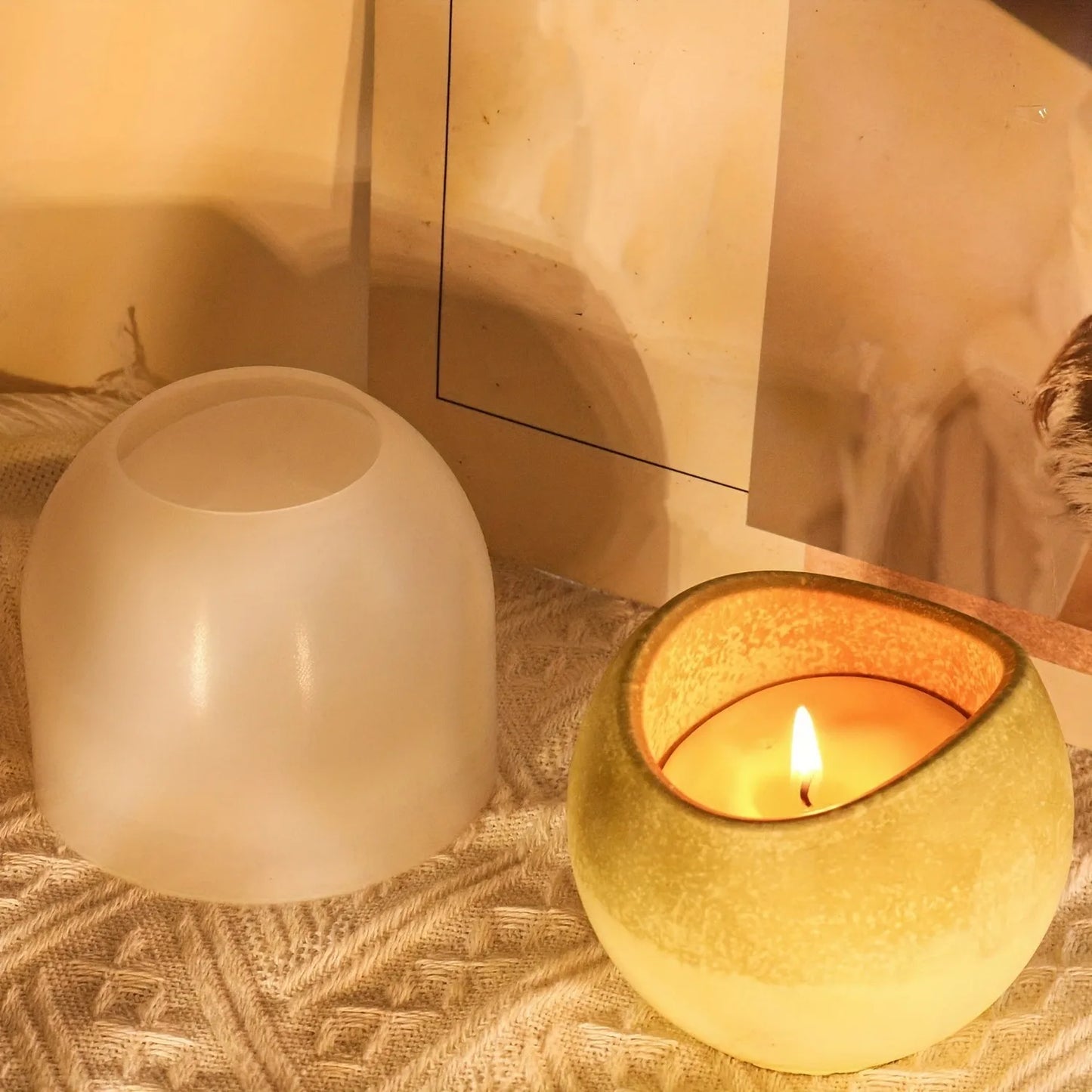 No-EN-Name-Null DIY Curved Half-Moon Mouth Shaped Opening Silicone Textured Candle Jar Milky White Craft Molds
