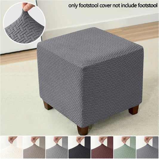 Solid Color Velvet-Spandex Jacquard Square Ottoman Elastic Stretch Footrest Slipcovers/Colors-Gray/White/Beige/Black/Blue/Green