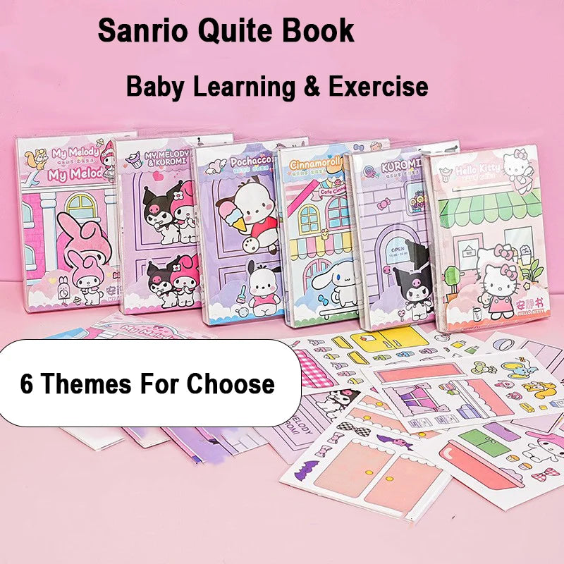 MINISO Kids Mini Sanrio Kawaii Reusable Quiet Book Six Themes Cartoon Scenes Multicolor Paper Stickers-Stickers Machines/Ages: 3-12 Years Old/Colors-Multicolor/Pink/Purple/Checkered