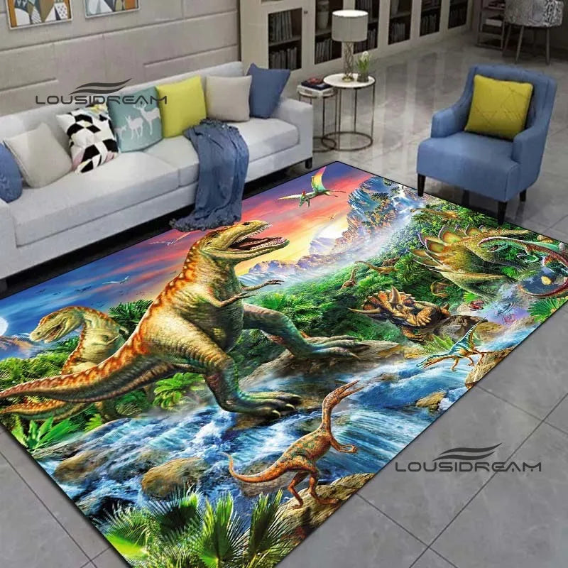 LOUSIDREAM Modern Indoor-Outdoor Machine-Made Customized Rectangle Shaped Soft Polyester Flannel Fabric Body 3D Printed Cartoon Dinosaur Theme Rugs /Colors-Animal/Multicolor/Hand-Machine Wash